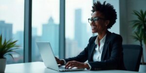 Woman presenting her webinar to the audience